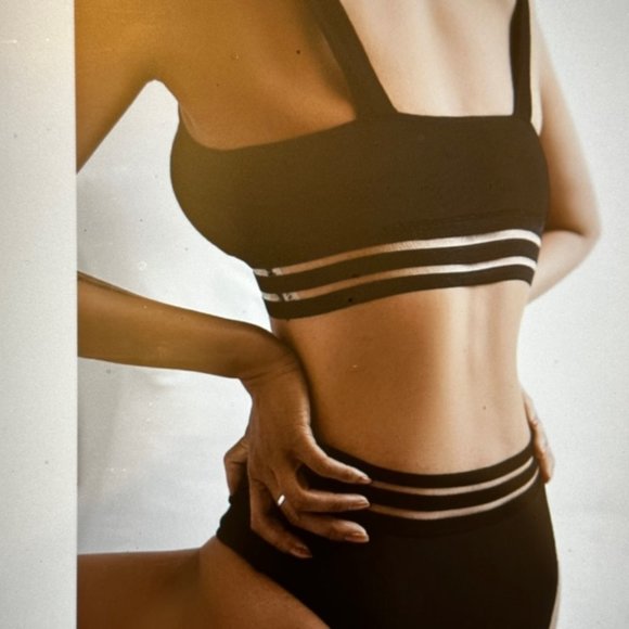 New Mono Bikini Set Mesh Insert Wireless Bra Top-High Waist Bikini Bottom Variou - Picture 4 of 4